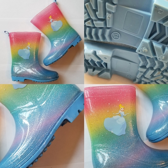 ❗Disney Cinderella Glitter Rainbow Girls Glossy Rain Boots Size 10❗ - Picture 2 of 6
